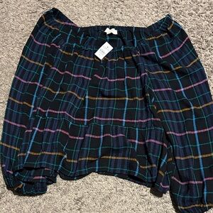LOFT Black and Blue Plaid Top